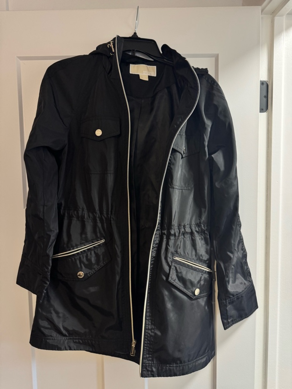 Michael Kors Black Hooded Utility Jacket with Silver Trim